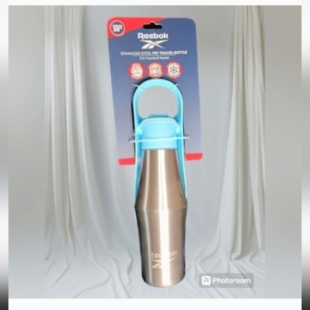 Reebok Pet Travel Bottle Feeder Blue Stainless Steel